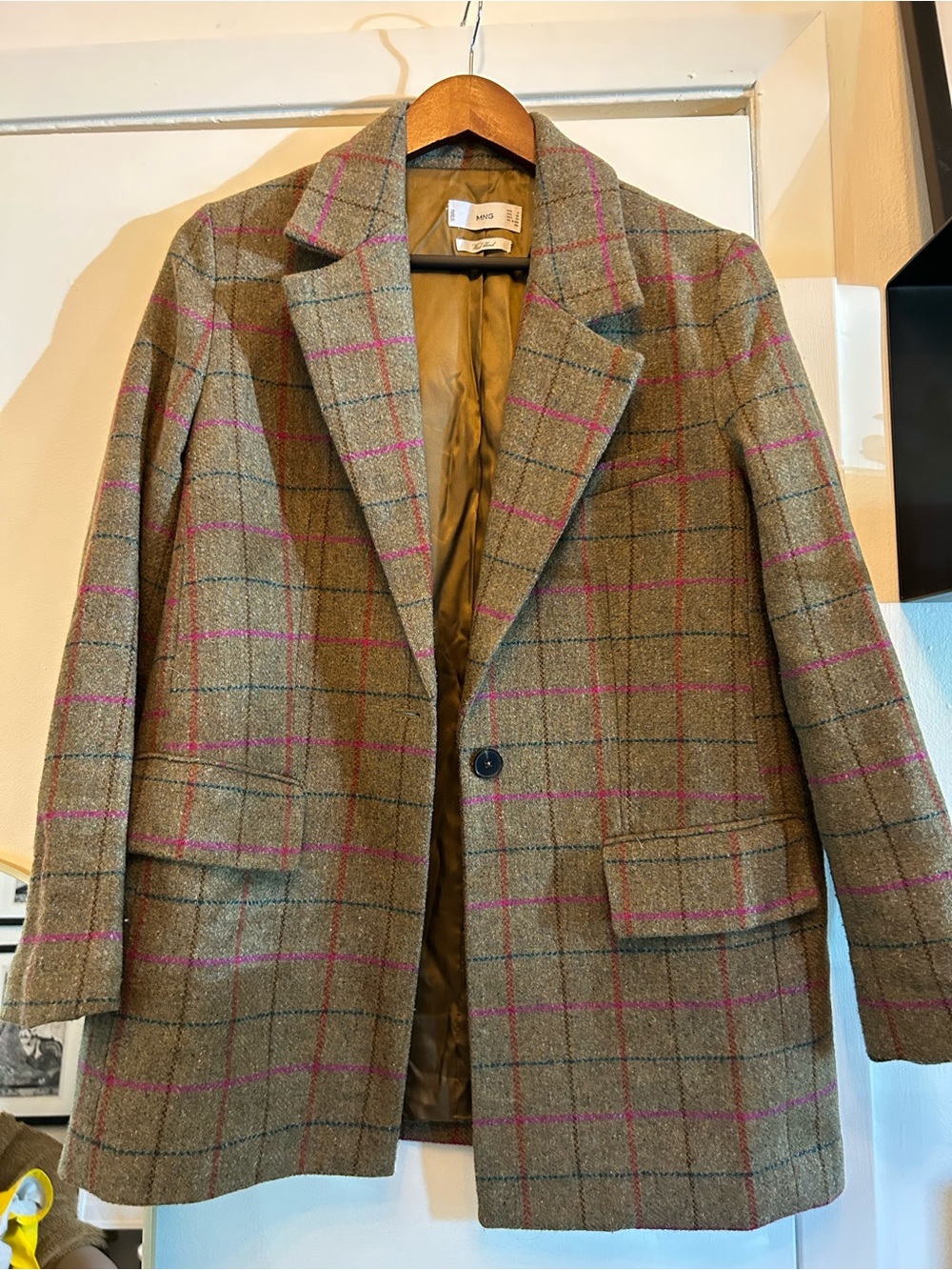 Mango Brown Plaid Blazer with Pink Windowpane